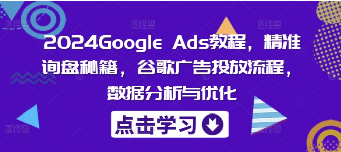 2024Google Ads教程，精准询盘秘籍，谷歌广告投放流程，数据分析与优化-好课程网