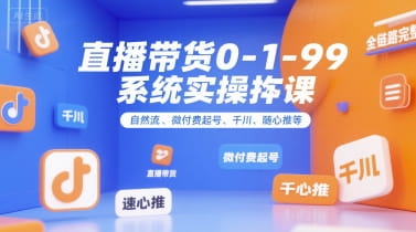 直播带货0~1~99系统实操课，自然流、微付费​起号、千川、随心推等，直播带货全链路完整逻辑-好课程网