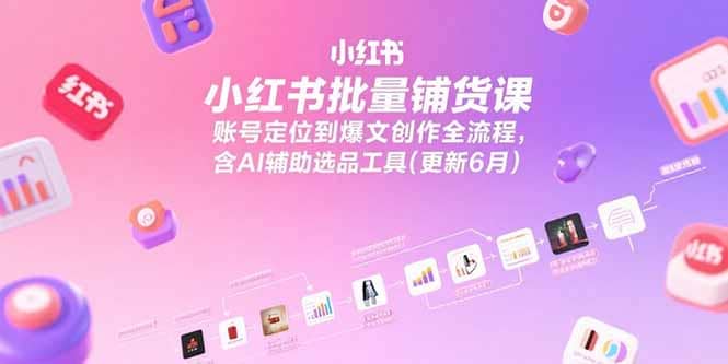 小红书批量铺货课，账号定位到爆文创作全流程，含AI辅助选品工具-好课程网